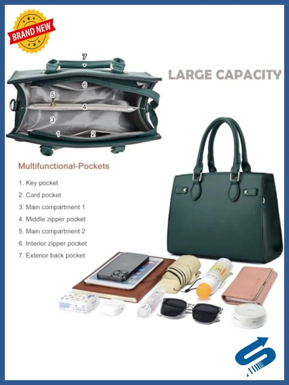 PU Leather Tote Crossbody Bag With Top Handle Zipper Closure